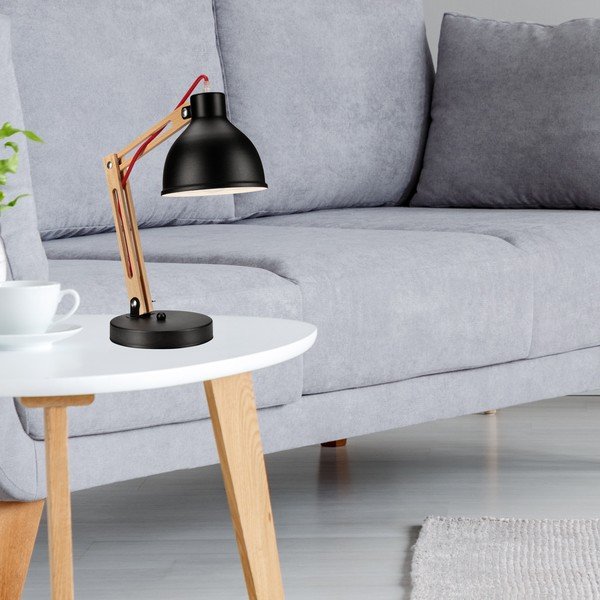 Melna/brūna galda lampa ar metāla abažūru (augstums 44 cm) Marcello – LAMKUR-image-1