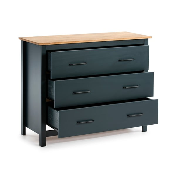 Tumši zila priedes masīvkoka zema kumode 100x80 cm Miranda – Marckeric-image-3