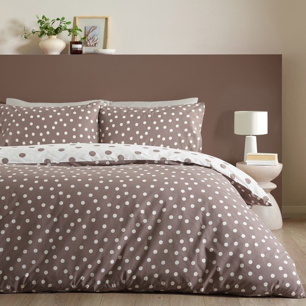 Balta/tumši brūna divguļamā gultas veļa 200x200 cm Polka Dot – Catherine Lansfield