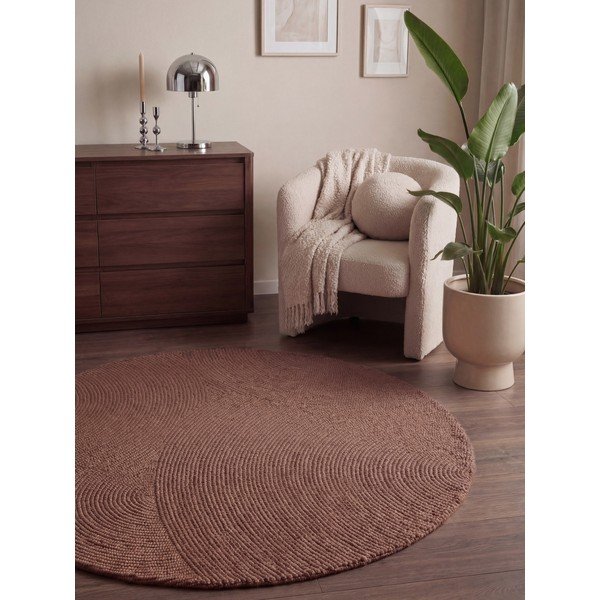 Terakotas oranžs ar rokām darināts vilnas apaļš paklājs ø 120 cm Calmio – Hanse Home-image-1