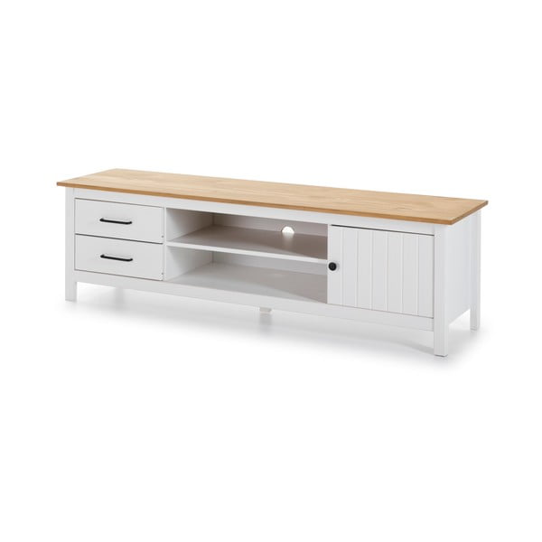 Balts priedes masīvkoka TV galdiņš 158x47 cm Miranda – Marckeric-image-3