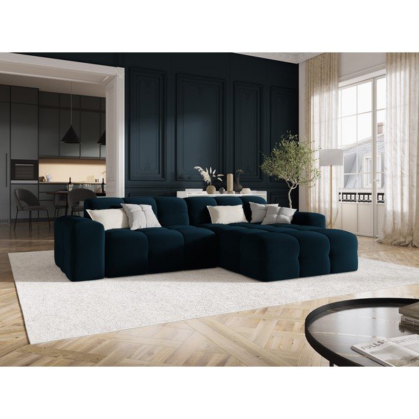 Tumši zils samta stūra dīvāns (labais stūris) Kendal – Micadoni Home-image-1