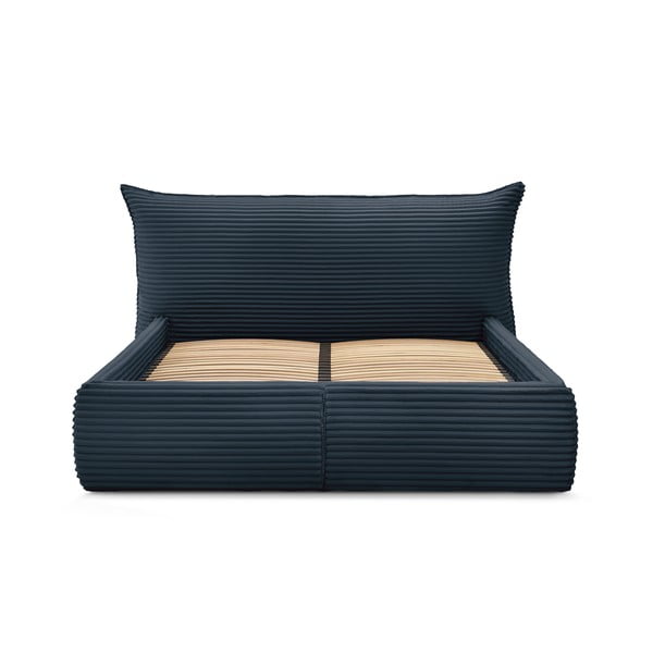 Tumši zila polsterēta divvietīga gulta ar veļas kasti un redelēm 180x200 cm Jade – Bobochic Paris-image-1