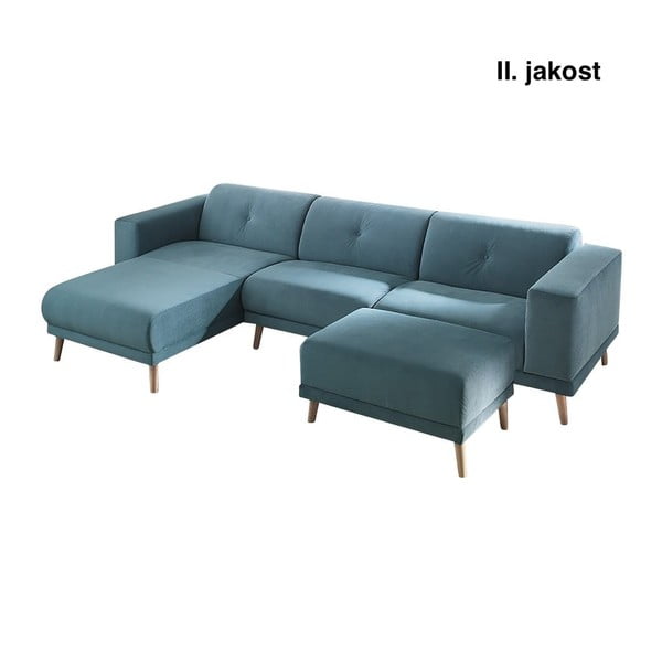 Zils stūra dīvāns ar kāju balstu Bobochic Paris Luna, kreisais stūris, 308 cm