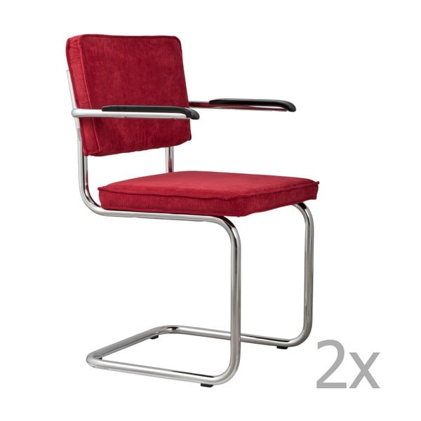 2 sarkanu krēslu komplekts ar roku balstiem Zuiver Ridge Rib