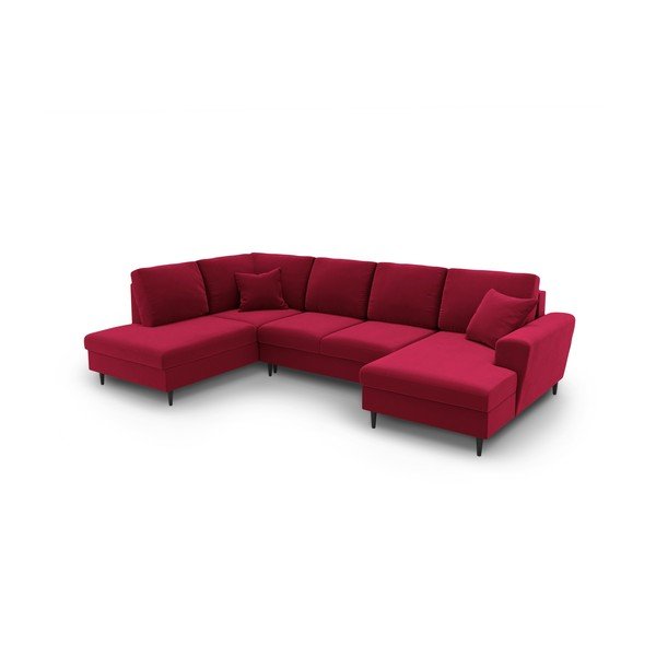 Sarkans samta salokāms stūra dīvāns ar uzglabāšanas vietu (ar kreiso stūri/U veida) Kyoto – Cosmopolitan Design-image-1