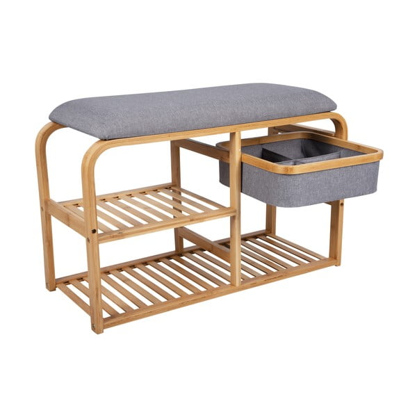 Bambusa apavu plaukts ar pelēku polsterējumu Leitmotiv Bench, platums 70 cm-image-4