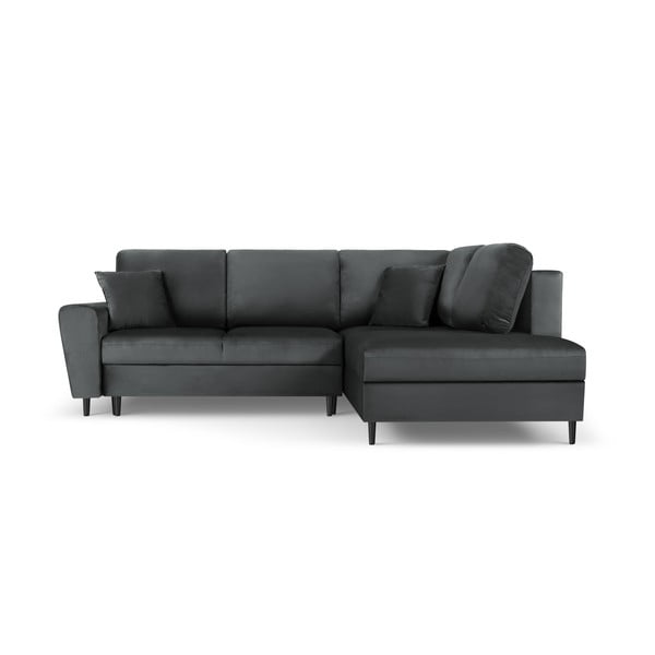 Tumši pelēks samta salokāms stūra dīvāns ar uzglabāšanas vietu (ar labo stūri/L veida) Kyoto – Cosmopolitan Design