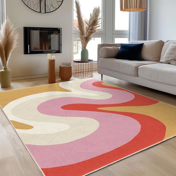 Dzeltens/rozā mazgājams paklājs 80x150 cm Raspberry Creamsicle – Mila Home-image-3