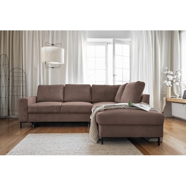Brūns velveta salokāms stūra dīvāns (ar labo stūri) Lofty Lilly – Miuform-image-4