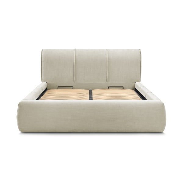 Bēša polsterēta divvietīga gulta ar veļas kasti un režģi 160x200 cm Vernon – Bobochic Paris-image-3