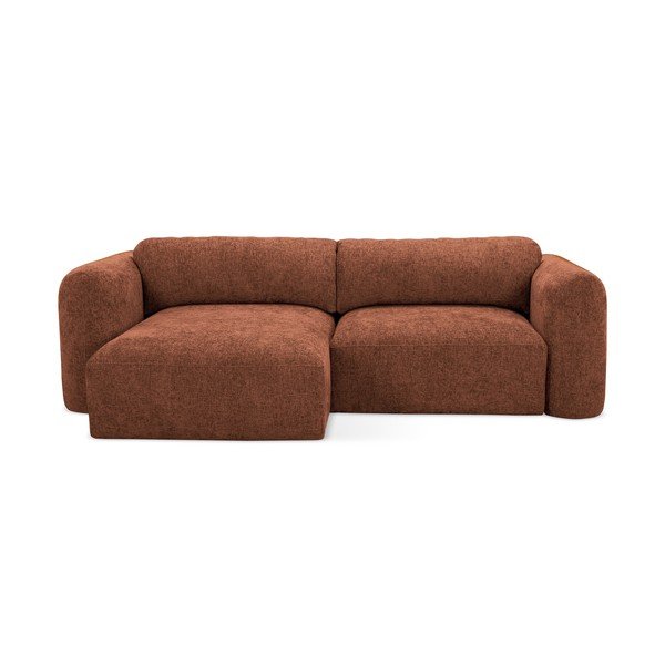 Terakotas oranžs salokāms stūra dīvāns no šenila auduma ar uzglabāšanas vietu (ar kreiso stūri/ar zvilni) Mele – Makamii