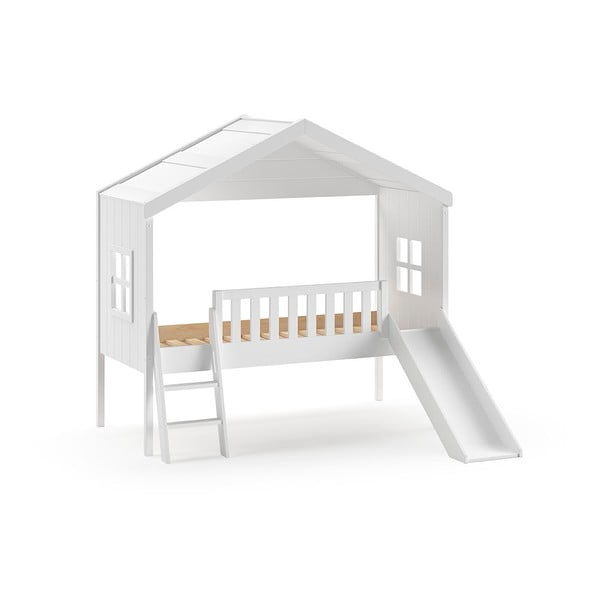 Balta priedes masīvkoka bērnu gulta mājas formā 90x200 cm – Vipack