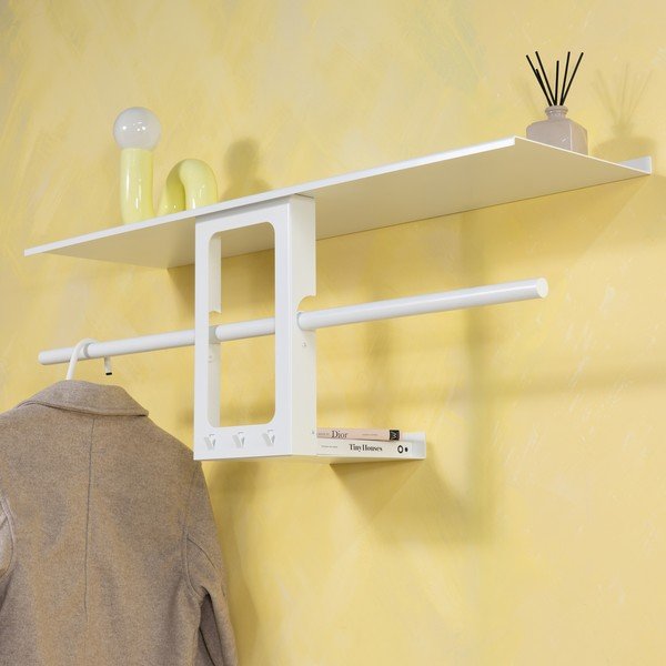 Balts tērauda sienas pakaramais ar plauktu 100 cm Luno Small – Spinder Design-image-1