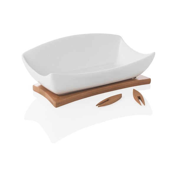 Balts porcelāna un bambusa servēšanas trauks Hors D'Oeuvre – Brandani-image-2