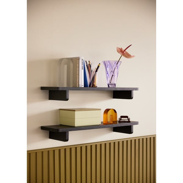 Melns sienas plaukts ar ozolkoka imitāciju 80 cm Poke – Hübsch-image-2