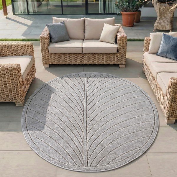 Sudraba krāsas apaļš iekštelpu un āra paklājs ø 80 cm Nova 1204 – Ayyildiz Carpets-image-1