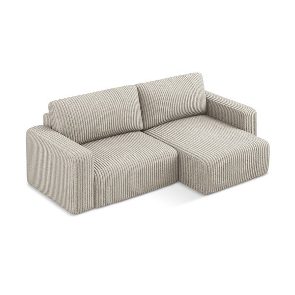 Bēšs velveta salokāms stūra dīvāns ar uzglabāšanas vietu (ar labo stūri/ar zvilni) Kona – Makamii-image-3