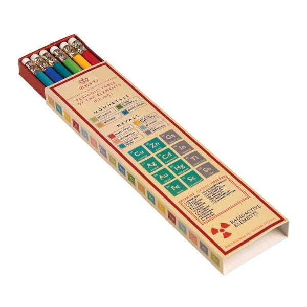 6 krāsaino zīmuļu komplekts papīra kastītē Rex London Periodiskā tabula