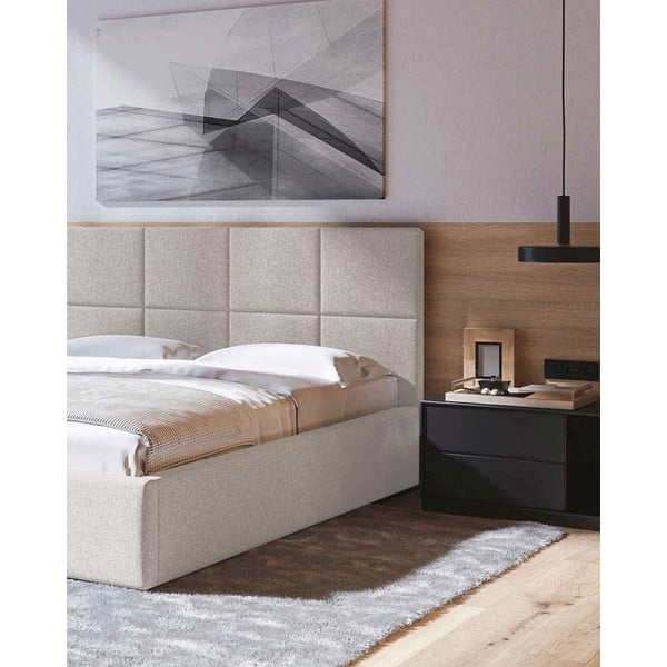 Bēša polsterēta divvietīga gulta ar veļas kasti ar redelēm 180x200 cm Bufo – MESONICA-image-1