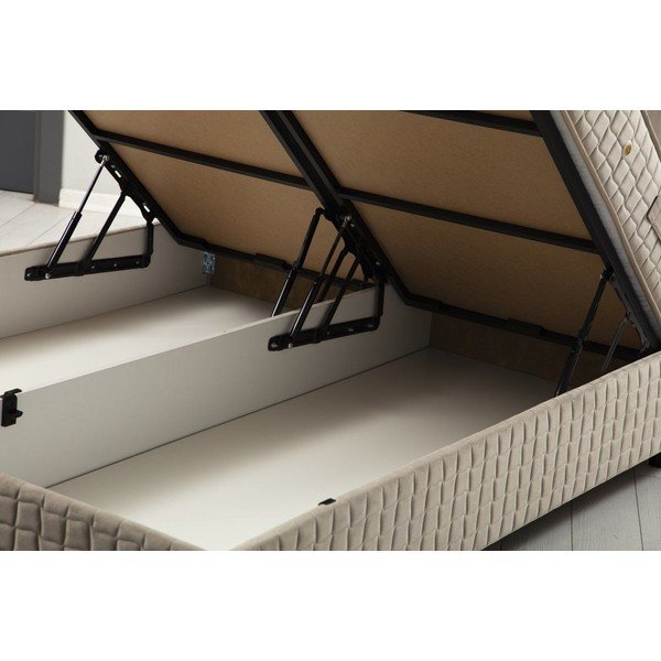 Bēša polsterēta divvietīga gulta ar veļas kasti un redelēm 140x200 cm Safir – Kalune Design-image-1