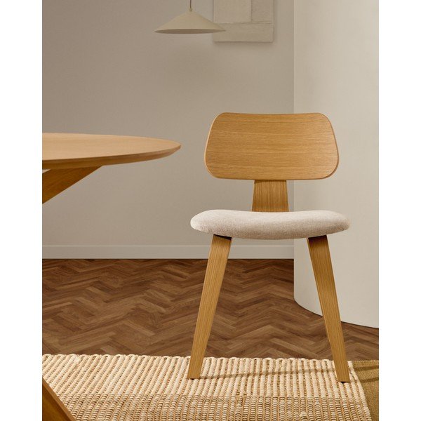 Bēšs/dabīga toņa pusdienu krēsls ar ozolkoka imitāciju Gena – Kave Home-image-3