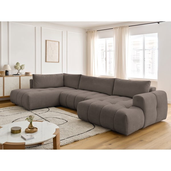 Pelēkbrūns salokāms/ar uzglabāšanas vietu stūra dīvāns (ar kreiso stūri/U veida) Fuji – Bobochic Paris-image-1