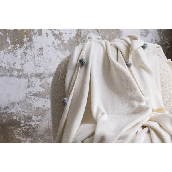 Krēmkrāsas flīsa gultas pārklājs 150x200 cm Pom Pom – Mijolnir-image-3