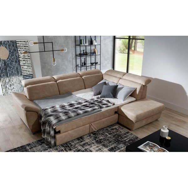 Bēšs samta salokāms/ar uzglabāšanas vietu stūra dīvāns (ar labo stūri/L veida) Loreto – ELTAP-image-4