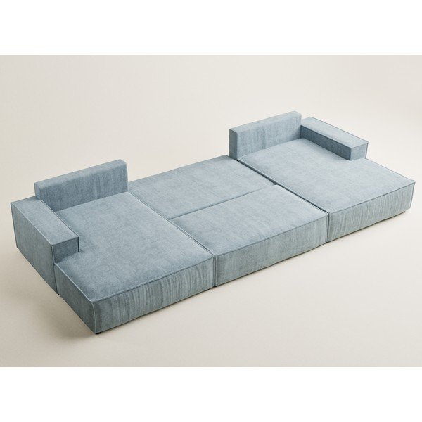 Gaiši zils salokāms (U veida) stūra dīvāns no šenila auduma ar uzglabāšanas vietu Kyoto – Maison de Rêve-image-3