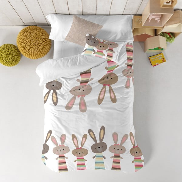 Bērnu kokvilnas gultasveļa Moshi Moshi Rabbit Family, 140 x 200 cm