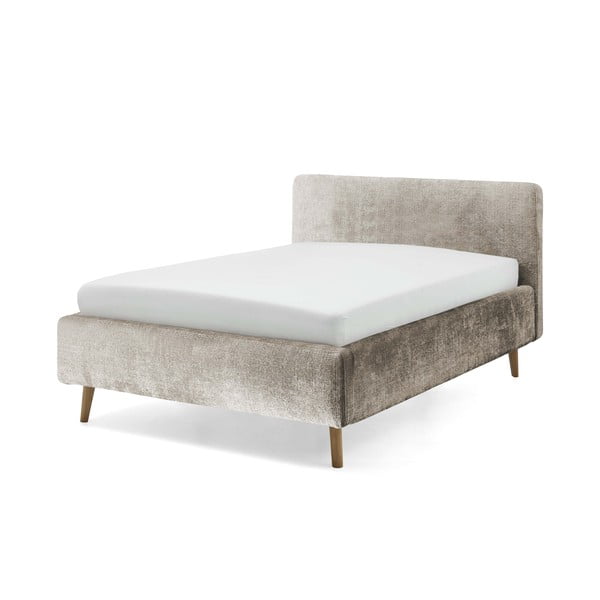 Smilškrāsas polsterēta divguļamā gulta ar glabāšanas vietu un režģi 140x200 cm Mattis – Meise Möbel