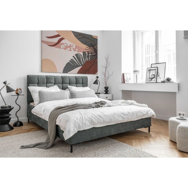 Dūmakaini zaļa polsterēta divvietīga gulta ar redelēm 140x200 cm Eve – Miuform-image-3