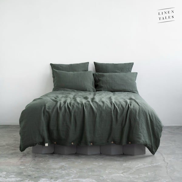 Tumši zaļa lina gultas veļa 200x200 cm – Linen Tales