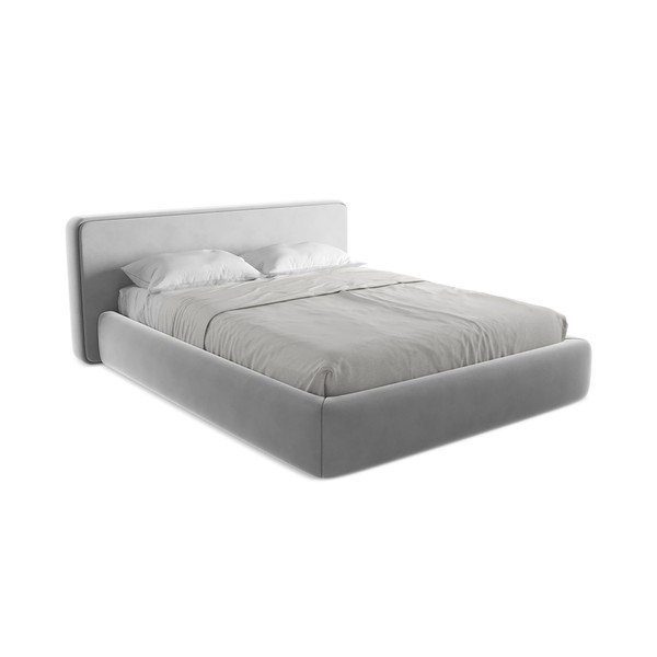 Pelēka polsterēta divvietīga gulta ar veļas kasti un redelēm 160x200 cm Kiana – Makamii-image-2