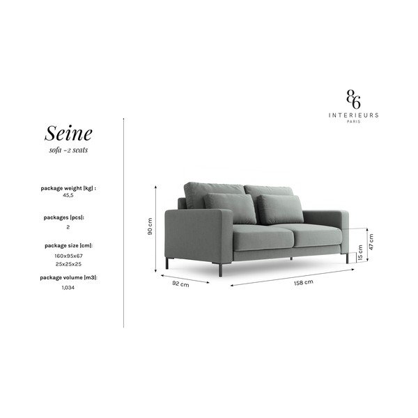 Pelēks divvietīgs dīvāns Interieurs 86 Seine, 158 cm-image-4