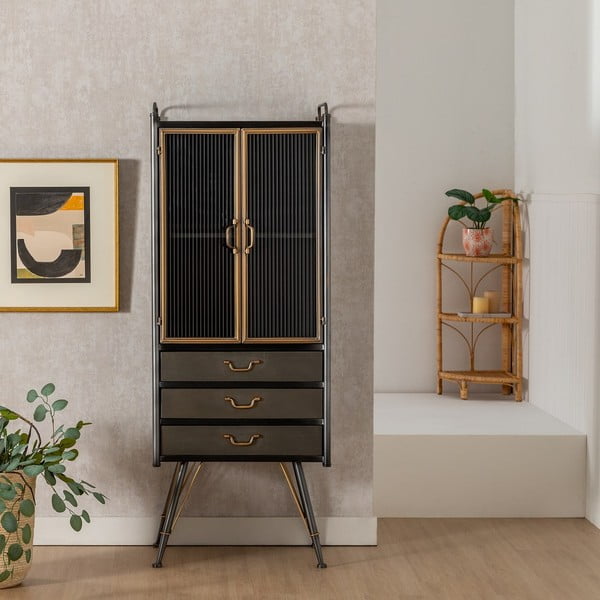 Melna metāla vitrīna 58x150 cm Brick – Ixia-image-1