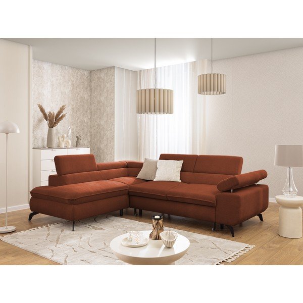 Terakotas oranžs stūra dīvāns no šenila auduma (ar kreiso stūri/L veida) Marbeya  – Ropez-image-1