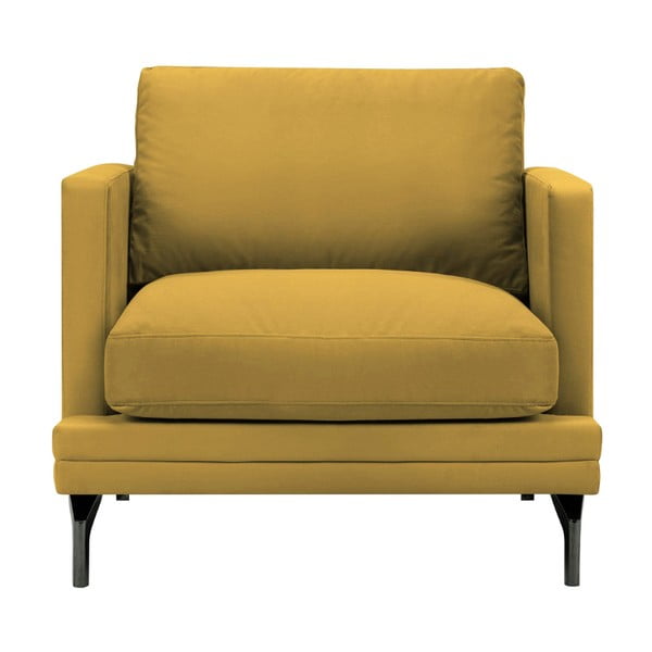 Dzeltens krēsls ar kāju balstu melnā krāsā Windsor & Co Sofas Jupiter