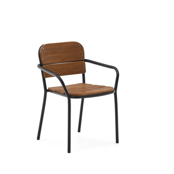 Melns/brūns masīvkoka/metāla dārza krēsls Algueret – Kave Home