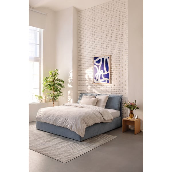 Zila polsterēta divvietīga gulta ar veļas kasti un redelēm 160x200 cm Thessa Pillow – Bonami Selection-image-1