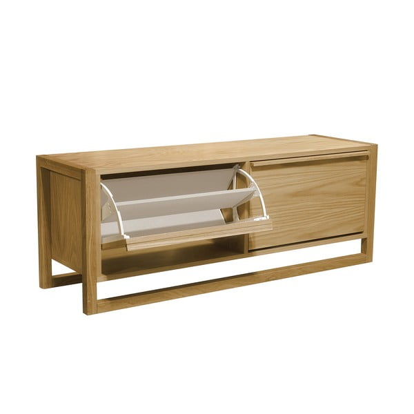 Dabīga toņa atverams apavu plaukts ar ozolkoka imitāciju un soliņu NewEst – Woodman-image-2