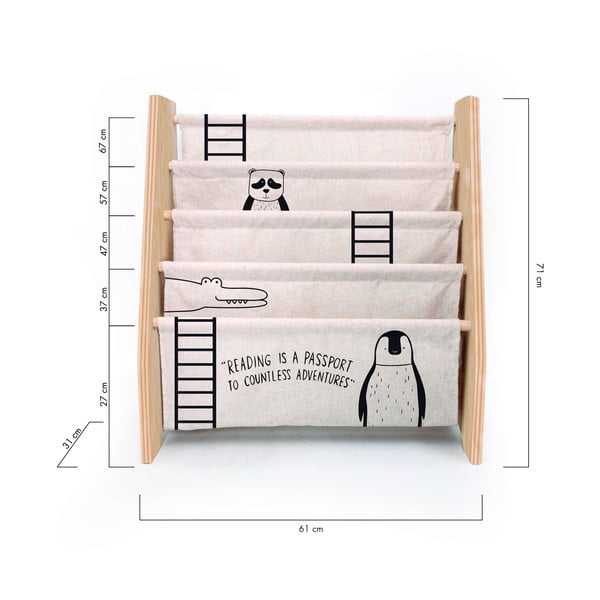 Bēšs auduma bērnu grāmatu plaukts 60x70 cm Animals – Folkifreckles-image-4