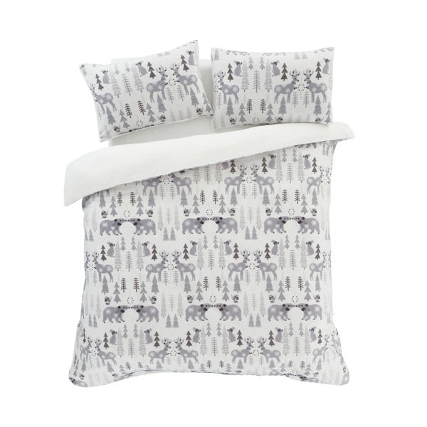 Balta/pelēka vienvietīga mikroplīša gultas veļa 135x200 cm Winter Wonderland – Catherine Lansfield-image-2