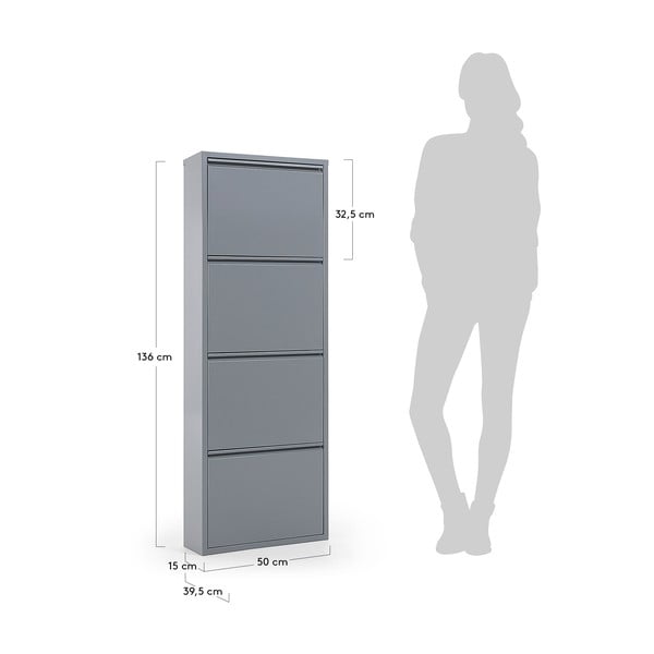 Gaiši pelēks metāla atverams apavu plaukts 50x136x15 cm Ode – Kave Home-image-2