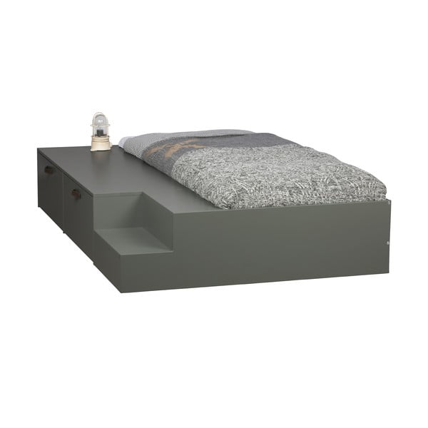 Zaļa/pelēka priedes masīvkoka bērnu gulta ar veļas kasti 80x200 cm Stage – vtwonen-image-3