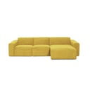 Dzeltens velveta stūra moduļu dīvāns Scandic Sting, labais stūris