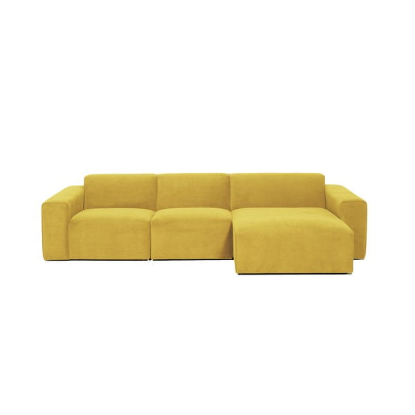 Dzeltens velveta stūra moduļu dīvāns Scandic Sting, labais stūris