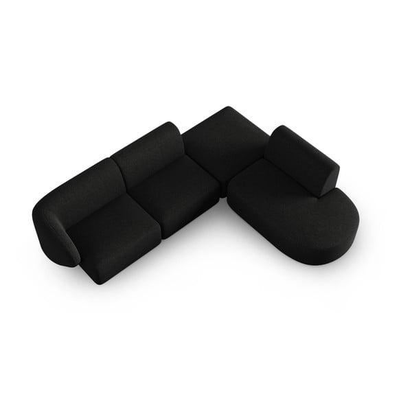 Melns stūra dīvāns no šenila auduma (ar labo stūri/L veida) Paolo – Milo Casa-image-1
