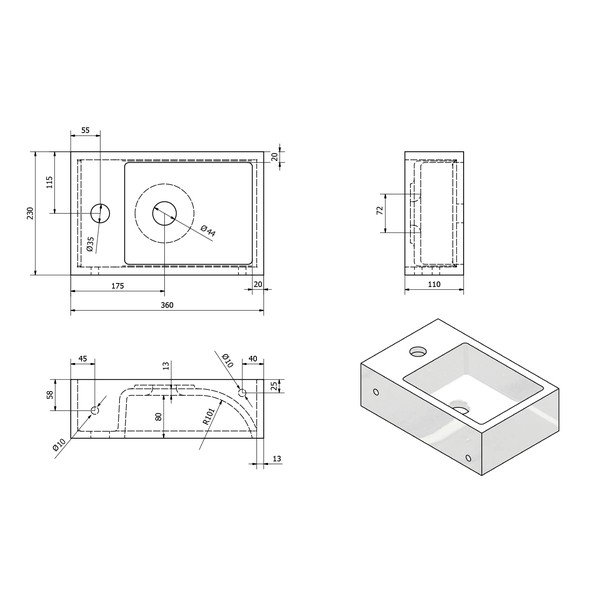 Balta neliela izlietne no lietā marmora Sapho Alabama, labajā pusē-image-3